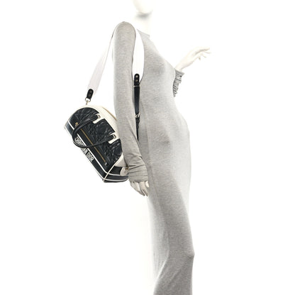 Christian Dior Lambskin Cannage Medium Dior Vibe Zip Bowling Bag Black White 2 of 10