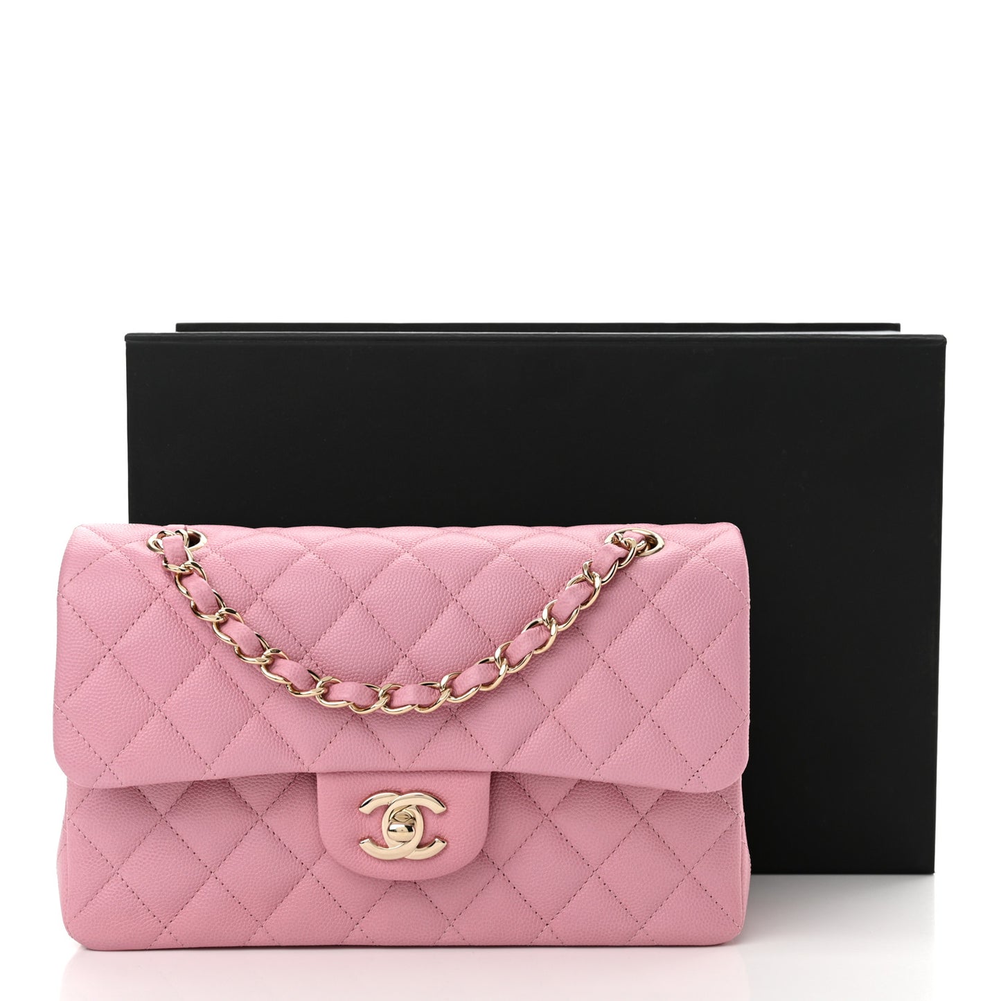 Caviar Quilted Small Double Flap Light Pink