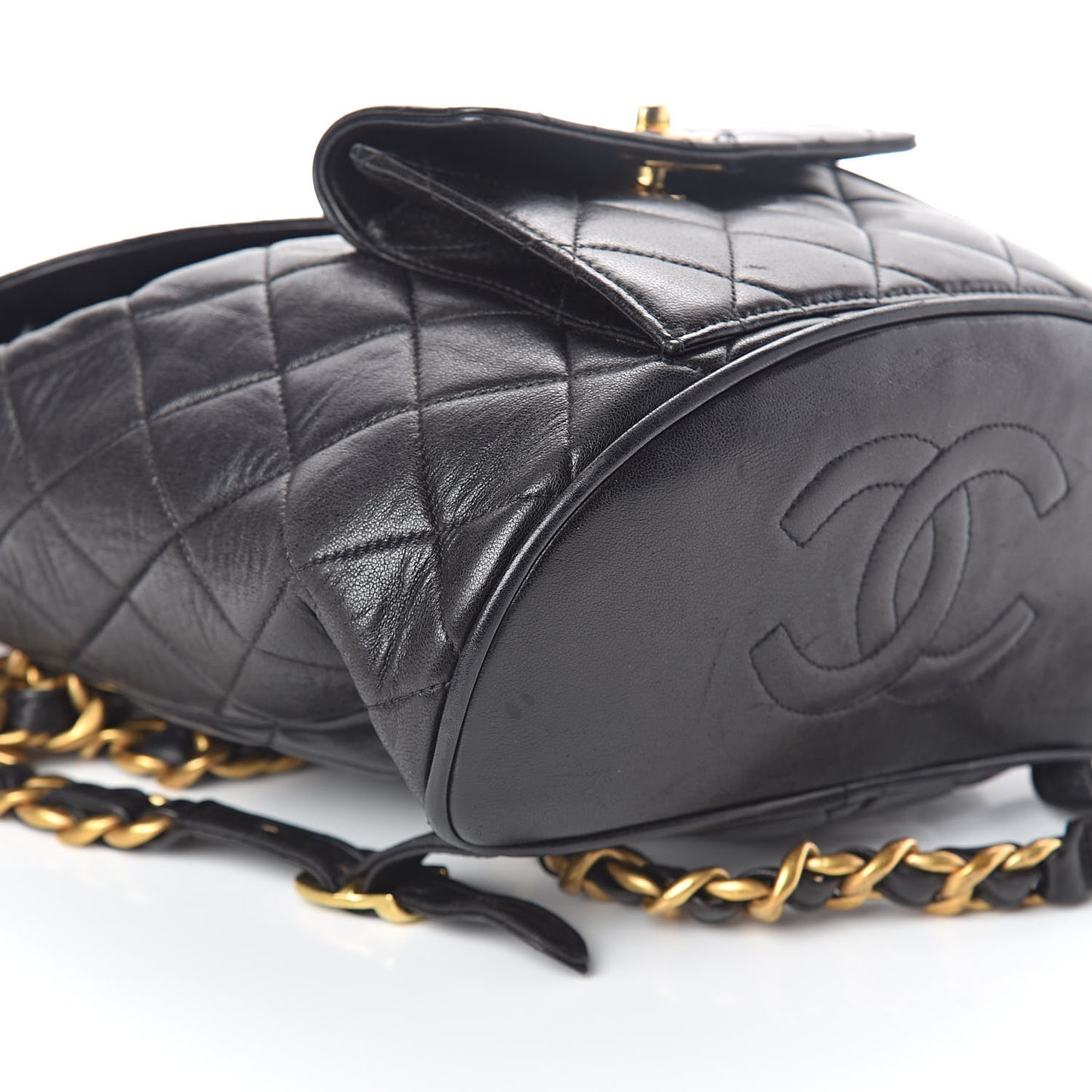 Lambskin Quilted Drawstring Backpack Black