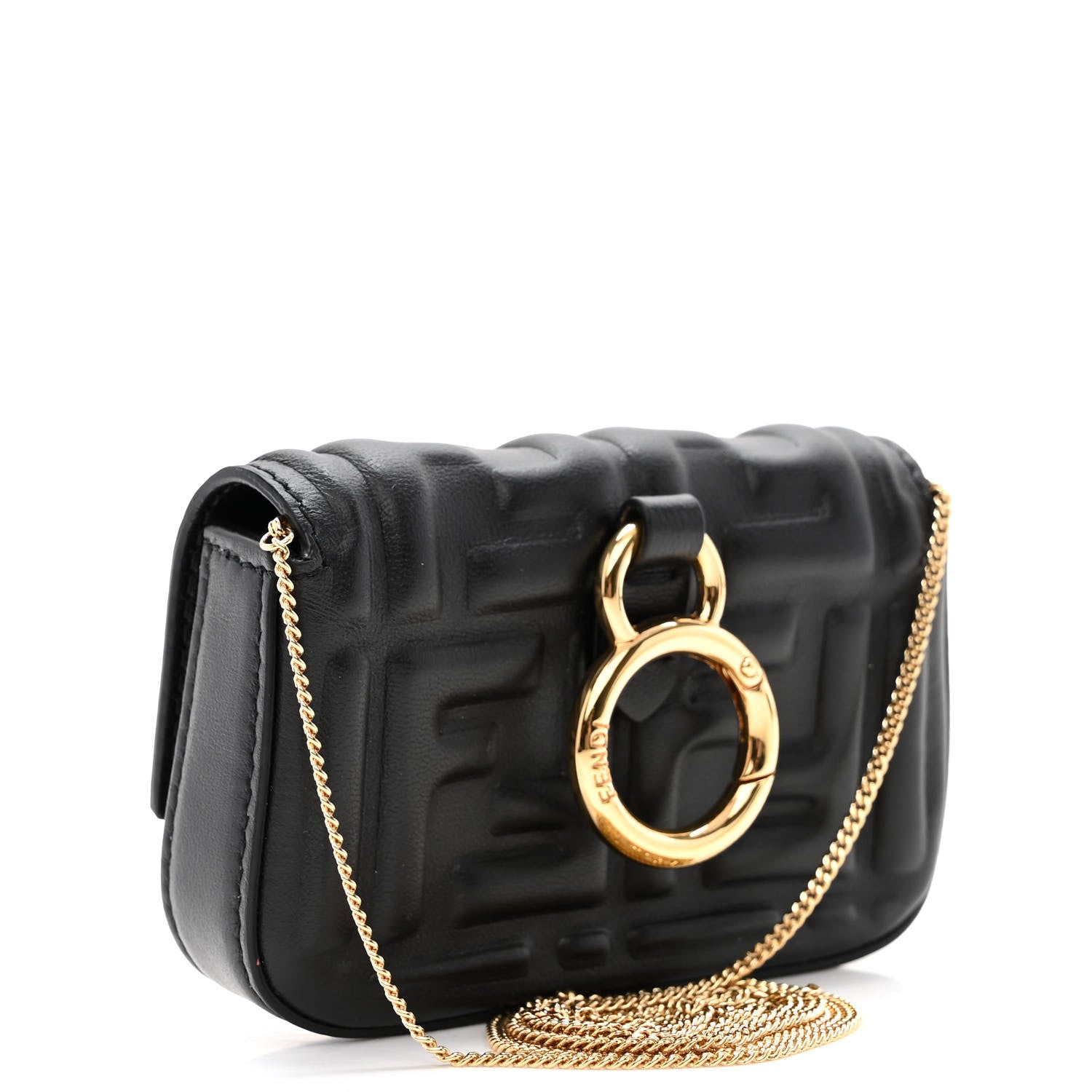 Fendi Nappa Matisse FF Embossed Nano Baguette Charm Black 3 of 9