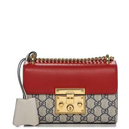 Gucci GG Supreme Monogram Moon Calfskin Small Padlock Shoulder Bag Beige Blue Hibiscus Red Mystic White 1 of 6