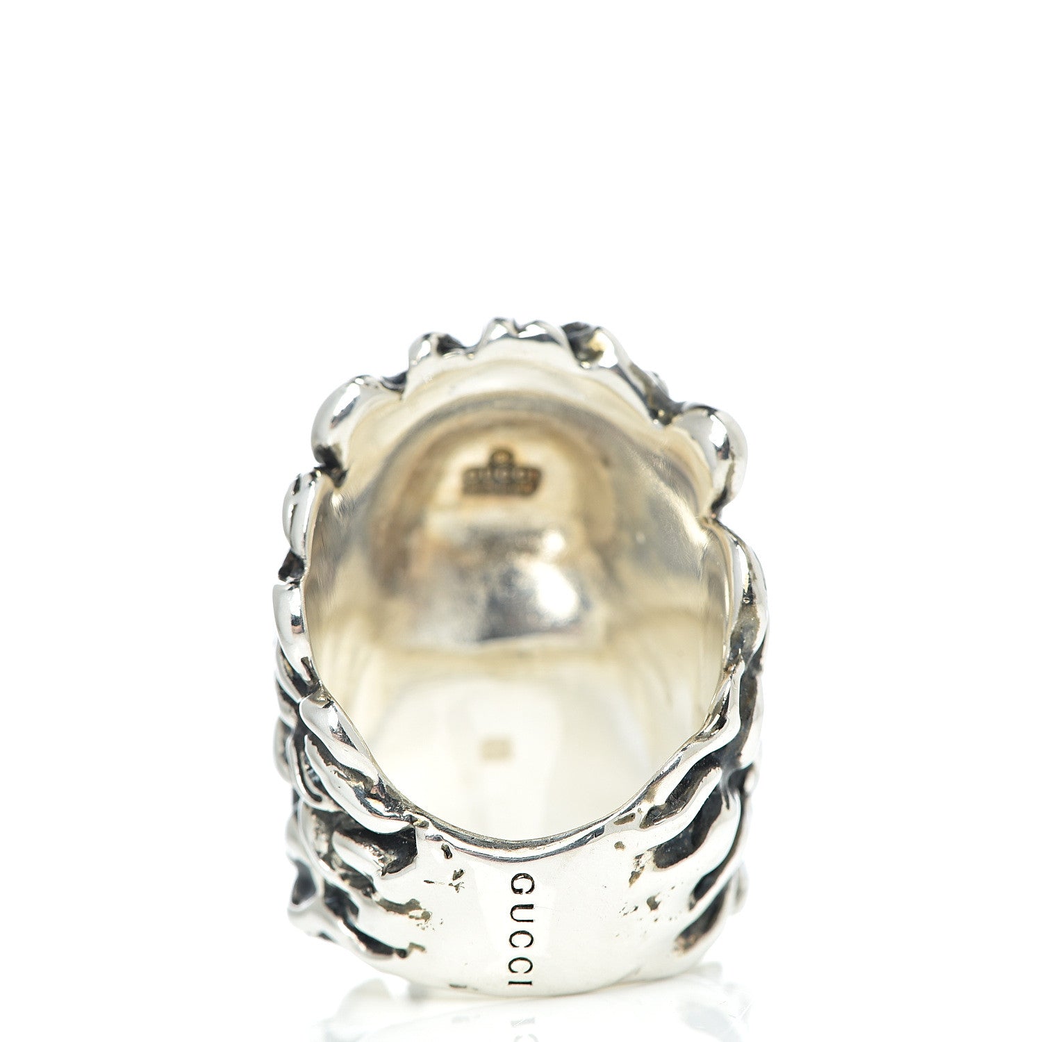 Gucci Metal Crystal Lion Head Ring 4.75 Red Aged Silver 4 of 9