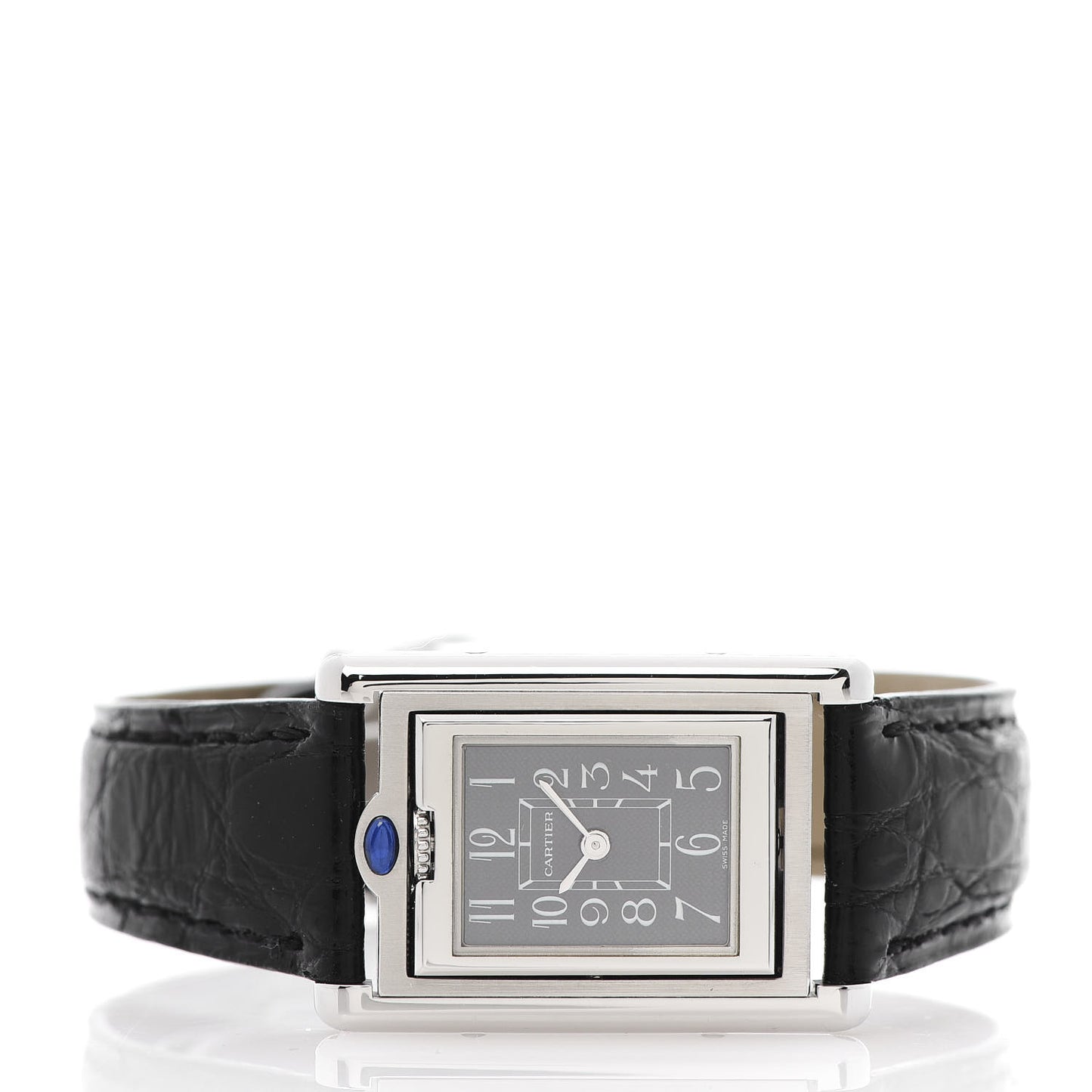 Stainless Steel Alligator 22mm Tank Basculante Quartz Watch Black