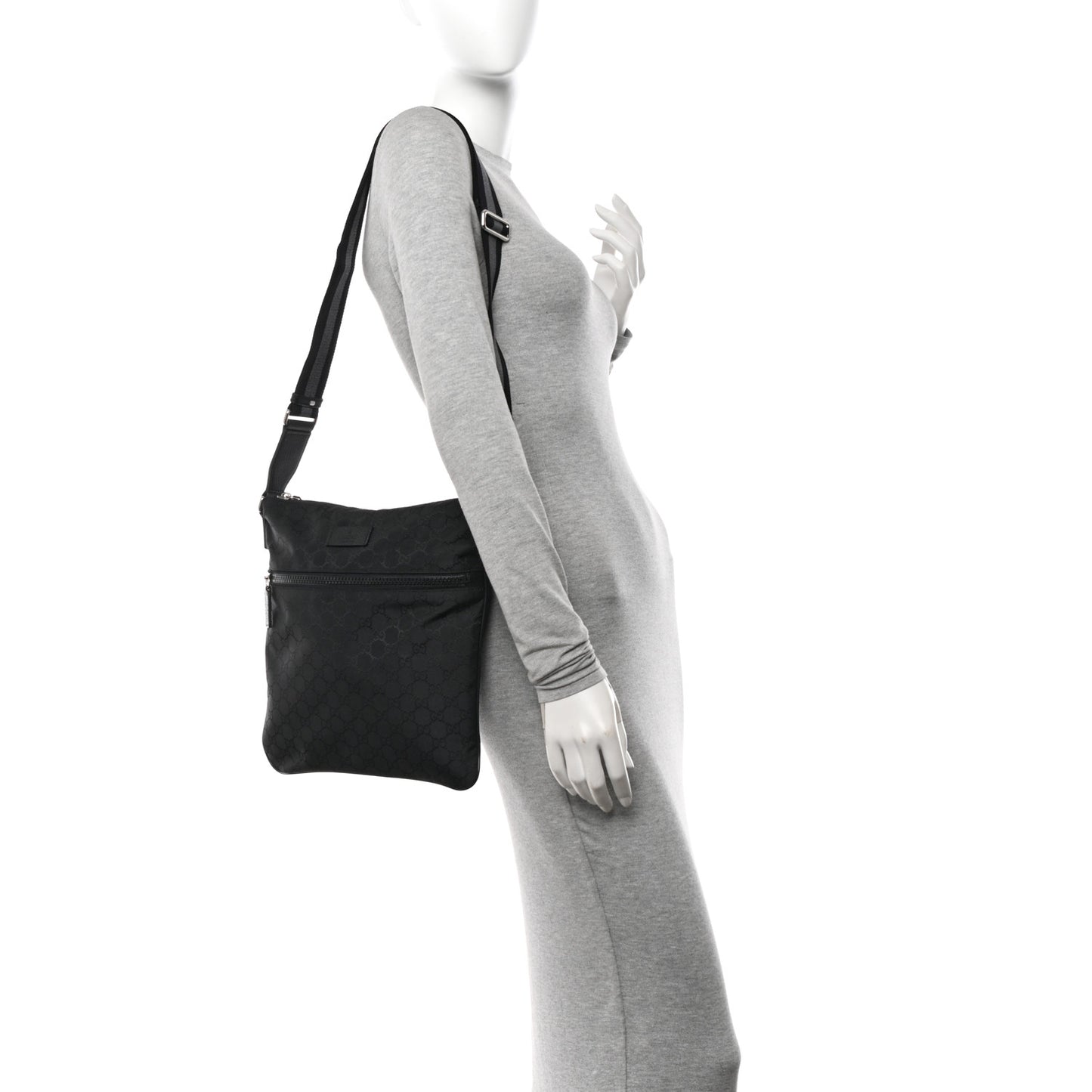 Nylon Monogram Medium Flat Messenger Bag Black