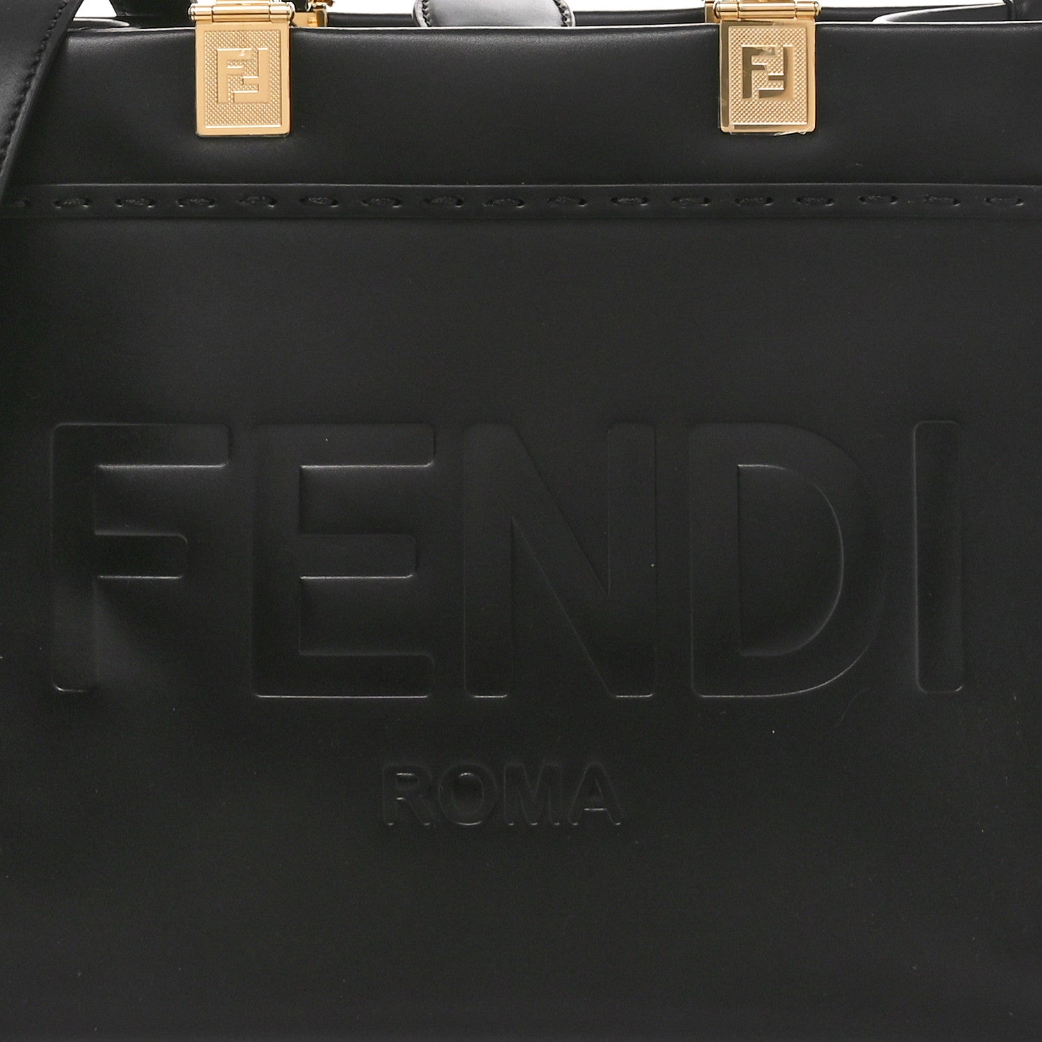 Fendi Vitello King Plexiglass Logo Embossed Small Fendi Sunshine Shopper Tote Black 8 of 10