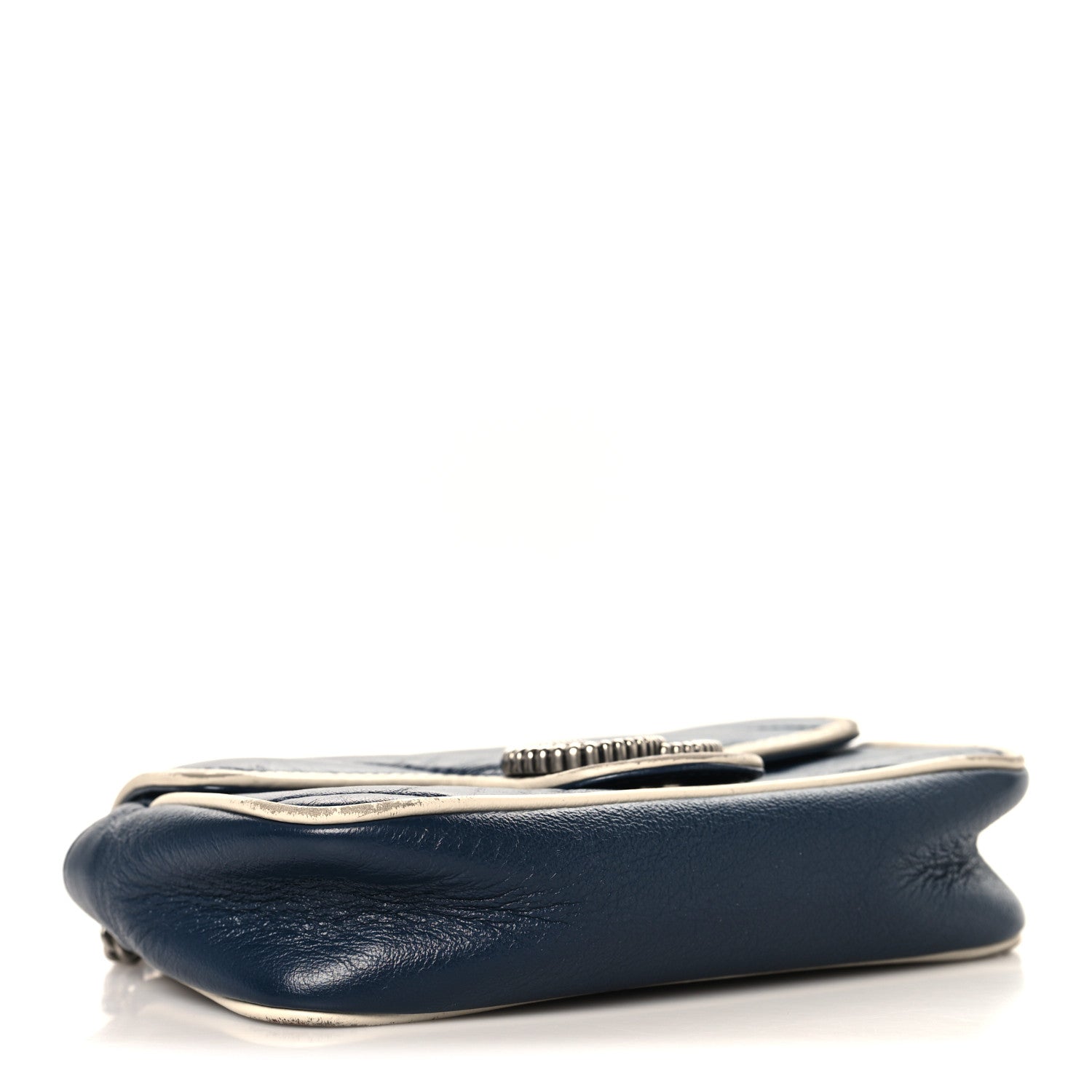 Gucci Vintage Effect Calfskin Matelasse Diagonal Super Mini Torchon GG Marmont Shoulder Bag Blue Agata Mystic White 4 of 11