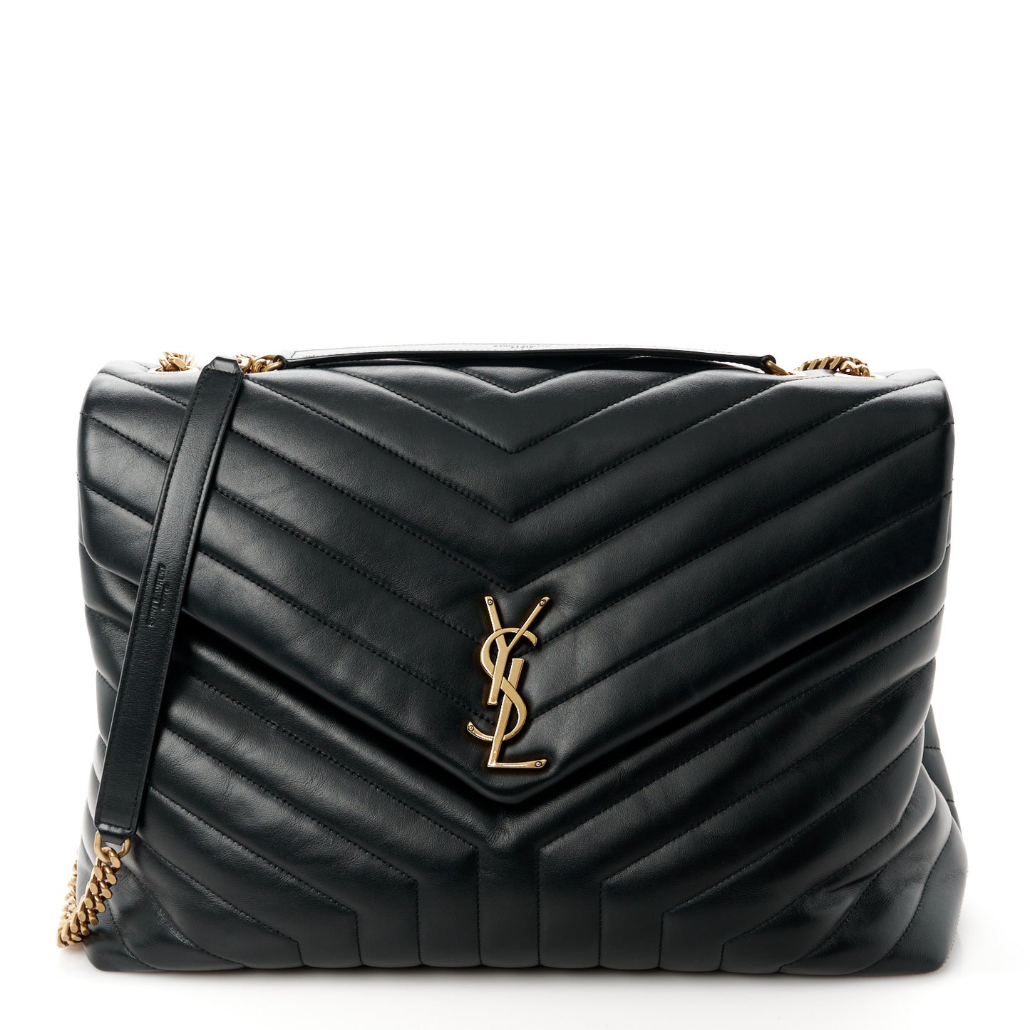 Calfskin Y Quilted Monogram Large Loulou Chain Satchel Black