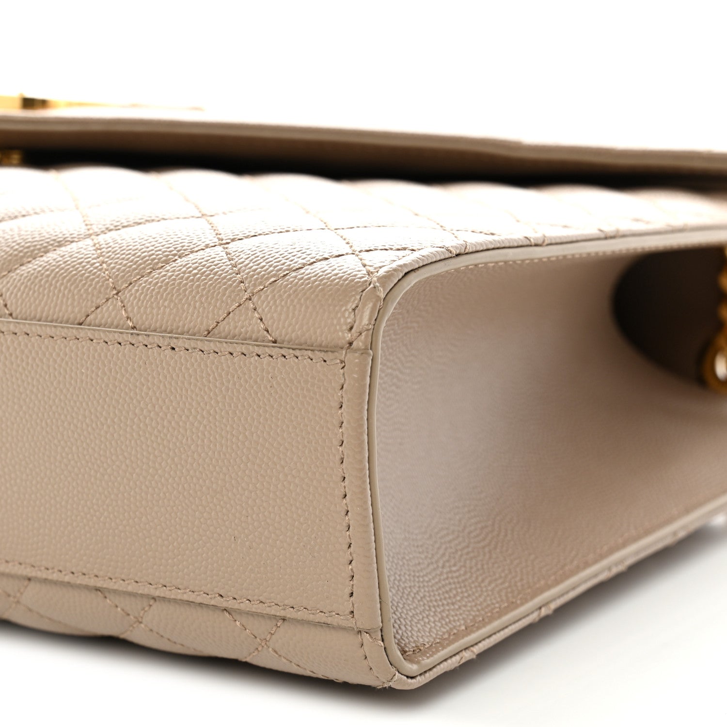 Saint Laurent Grain De Poudre Mixed Matelasse Large Triquilt Monogram Satchel Dark Beige 10 of 10