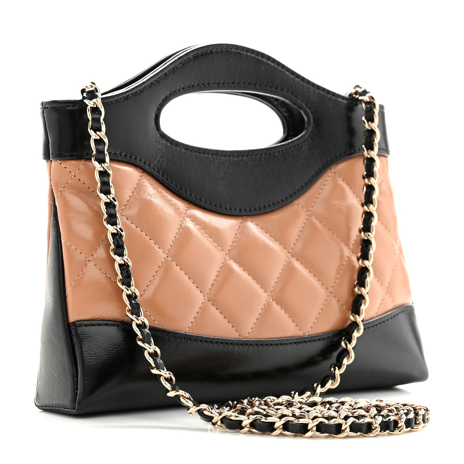 Chanel Shiny Crumpled Calfskin Quilted Nano 31 Shopping Bag Dark Beige Black 3 of 10