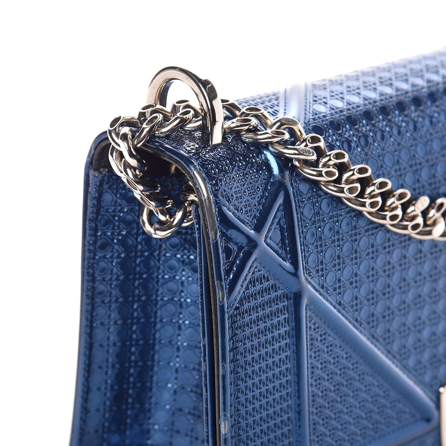 Christian Dior Metallic Patent Micro-Cannage Medium Diorama Flap Bag Blue 8 of 13