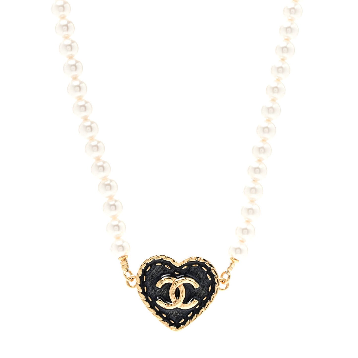 Metal Denim CC Heart Choker Gold Blue Pearly White