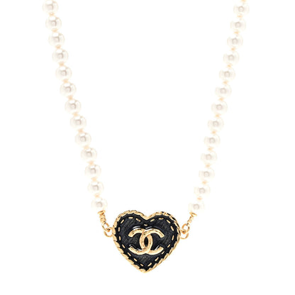 Chanel Metal Denim CC Heart Choker Gold Blue Pearly White 1 of 4