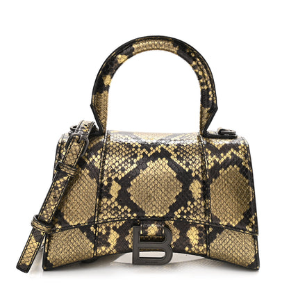 Balenciaga Shiny Calfskin Snakeskin Embossed Hourglass Top Handle Bag XS Gold Black 1 of 9