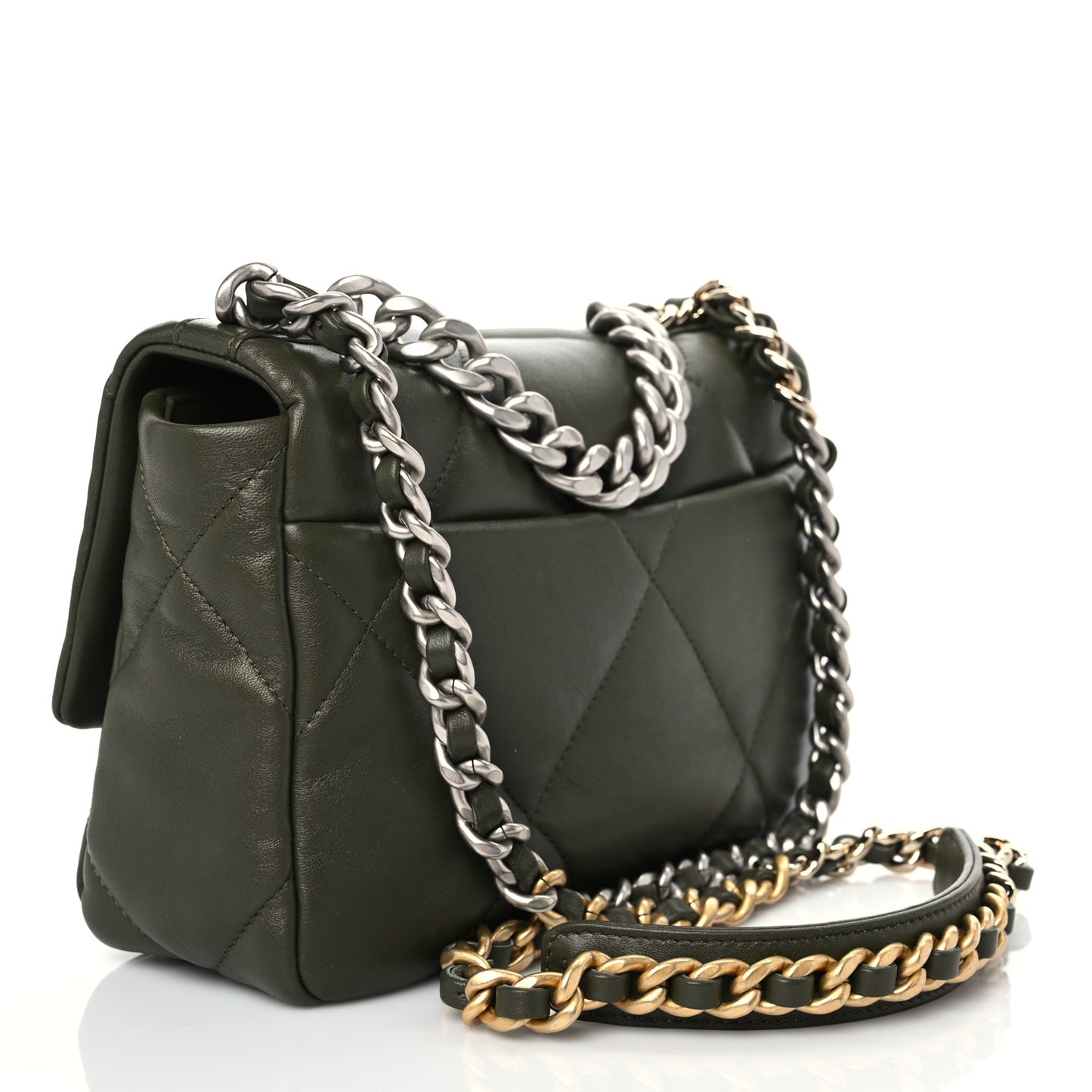 Lambskin Quilted Medium Chanel 19 Flap Khaki