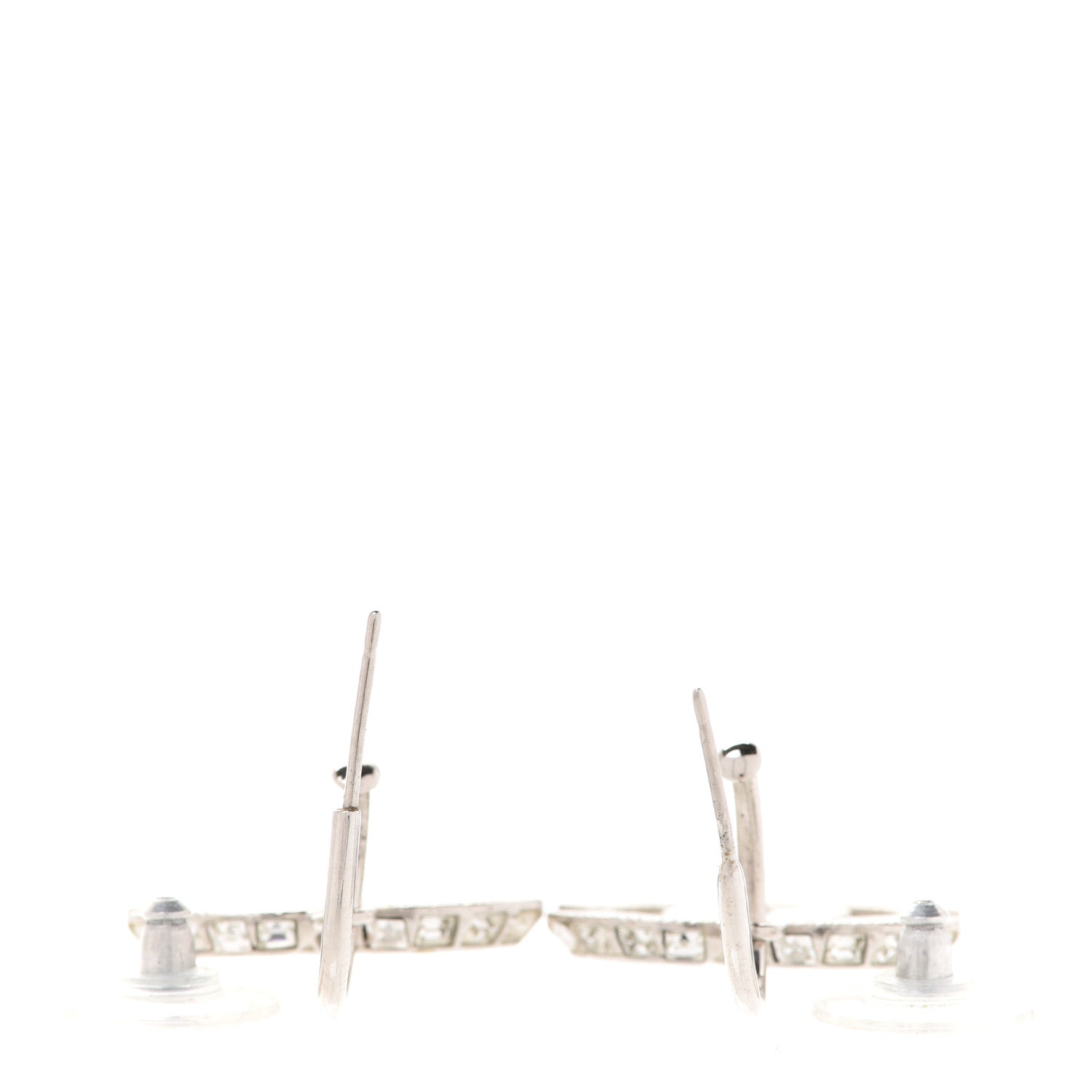 Chanel Baguette Crystal CC Dangle Earrings Silver 3 of 5