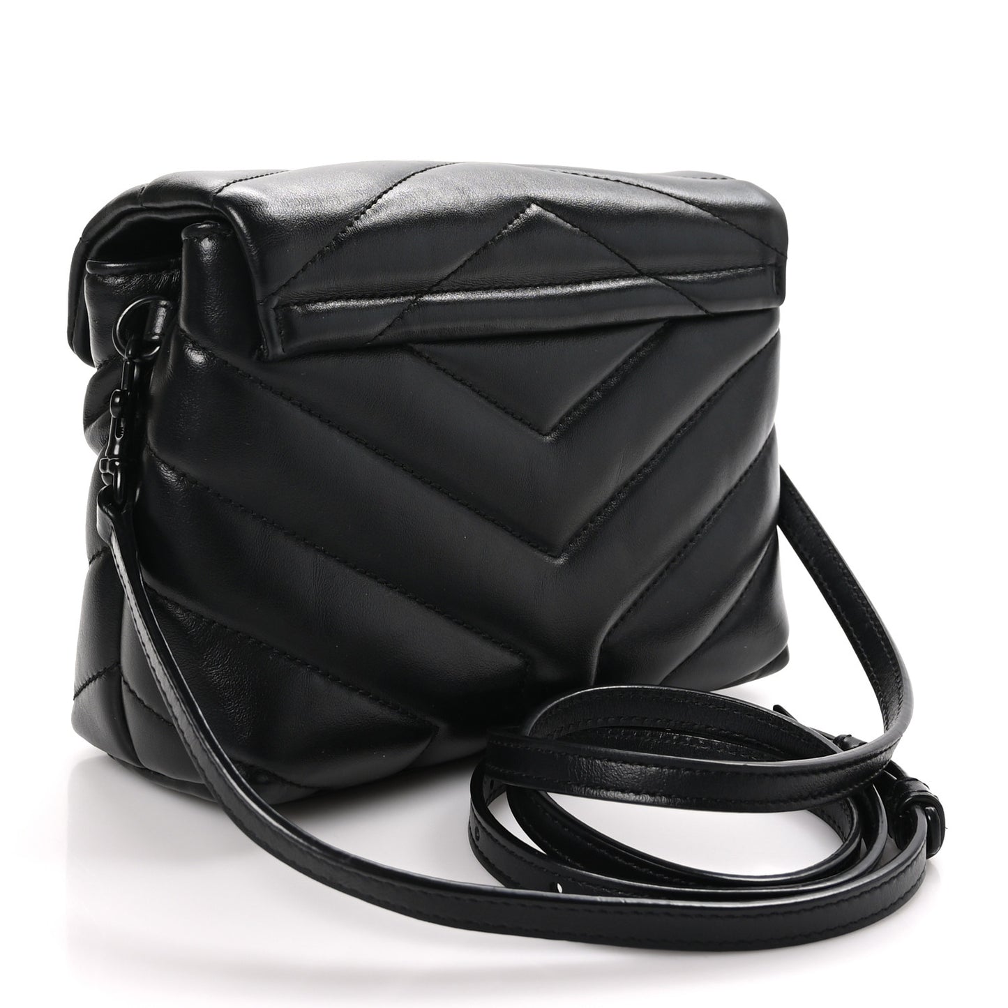 Calfskin Y Quilted Monogram Monochrome Toy Loulou Crossbody Bag Black