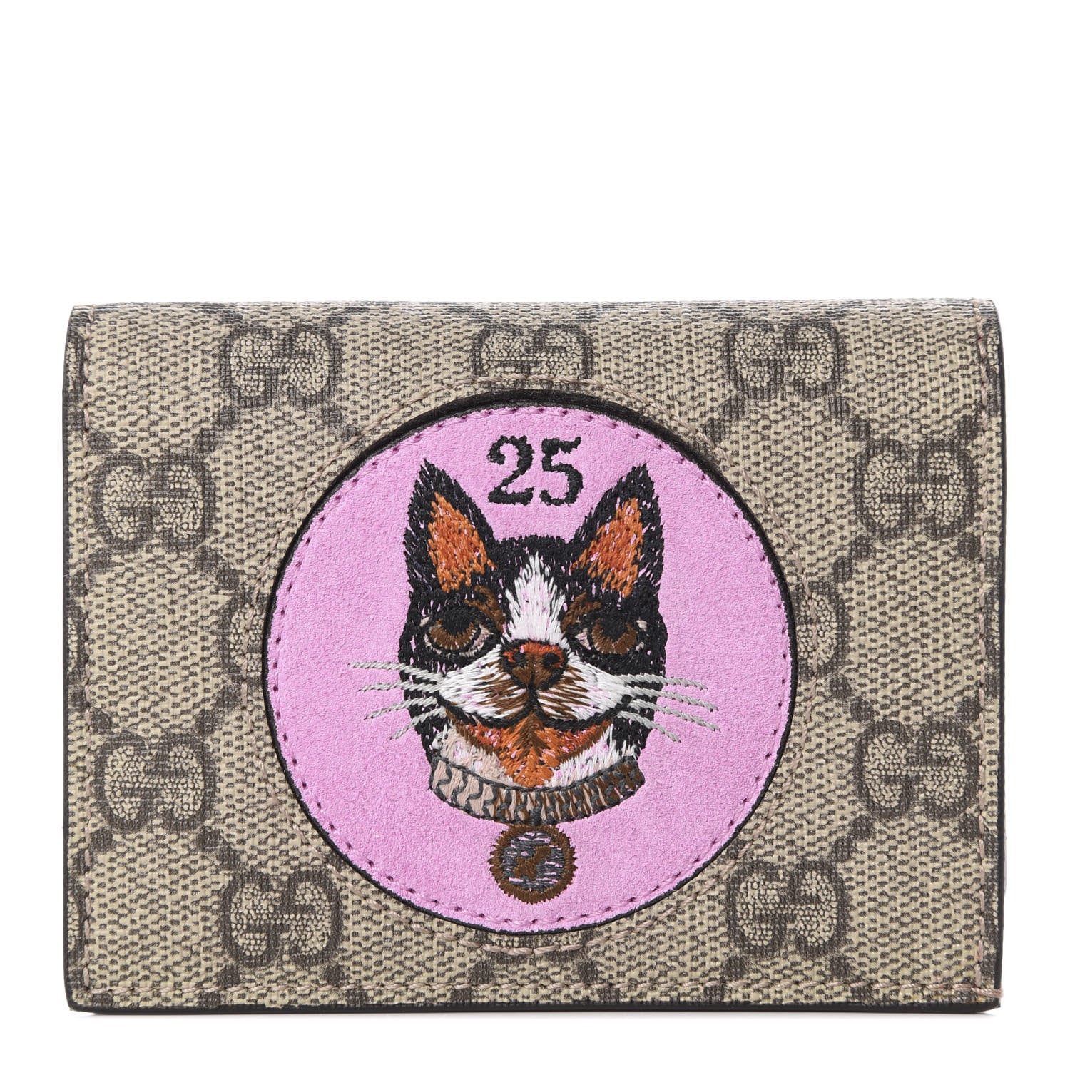 Gucci GG Supreme Monogram Bosco Patch Card Case Wallet Beige Malva Hibiscus Red 1 of 8