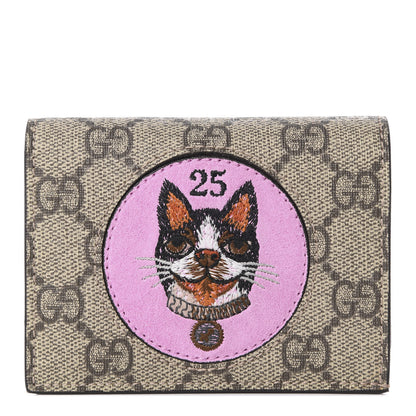 Gucci GG Supreme Monogram Bosco Patch Card Case Wallet Beige Malva Hibiscus Red 1 of 8