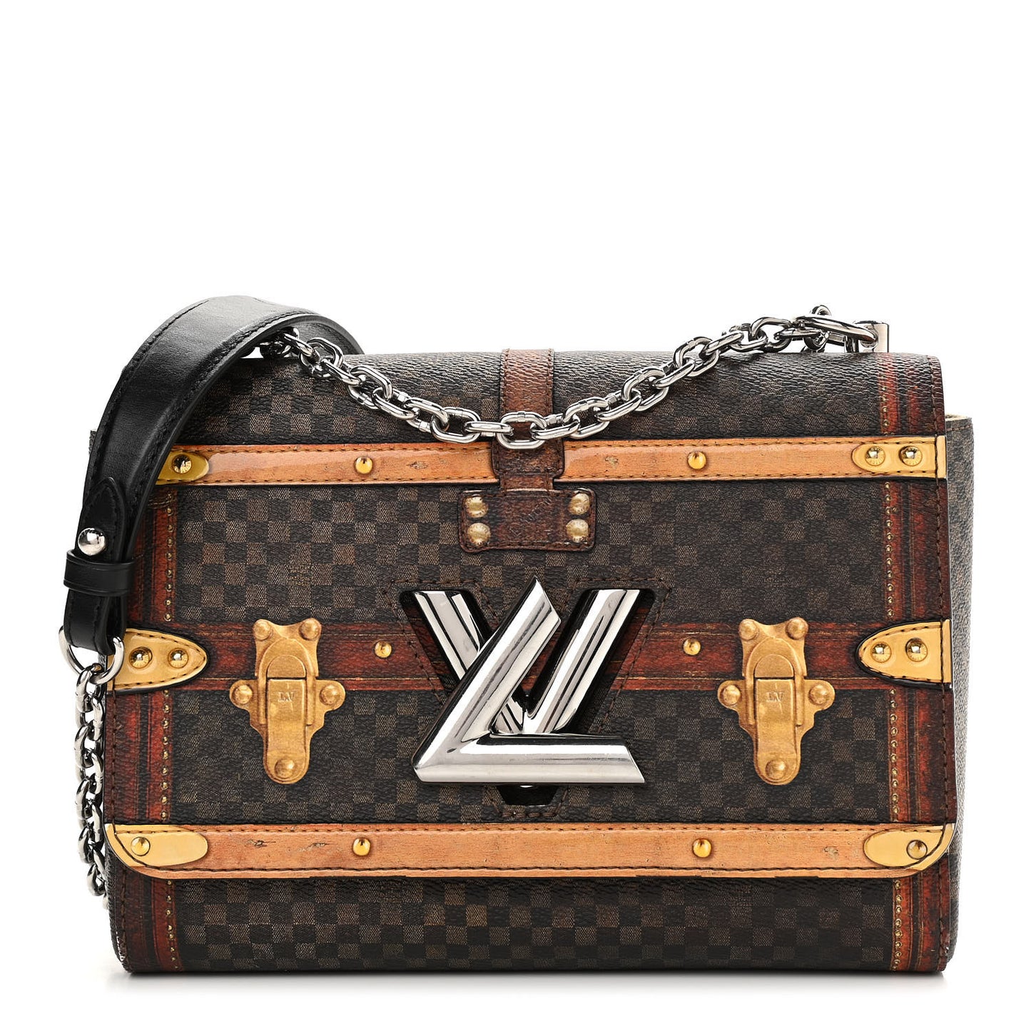 Transformed Damier Ebene Time Trunk Twist Shoulder Bag MM Black