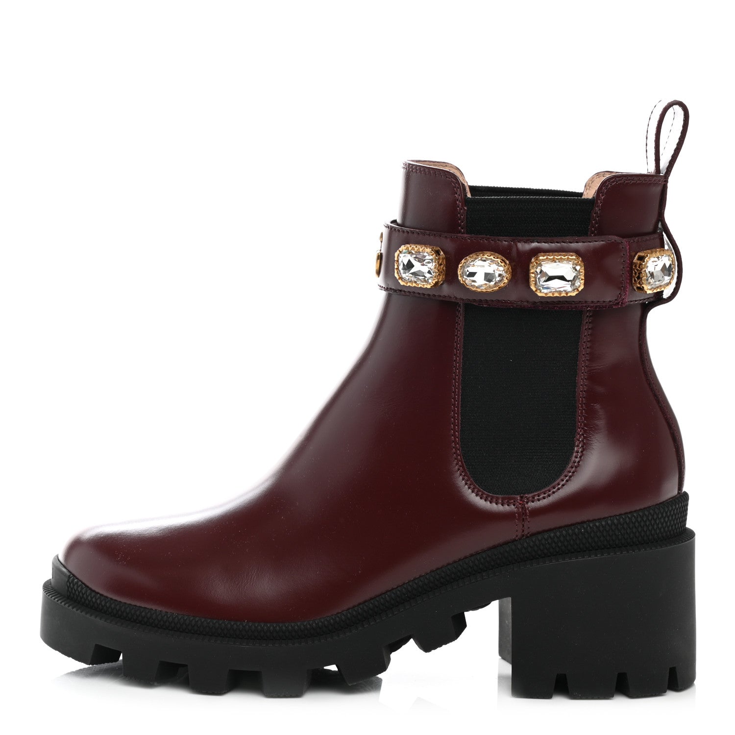 Gucci Calfskin Crystal GG Trip Chelsea Ankle Boots 37 Maroon 1 of 8