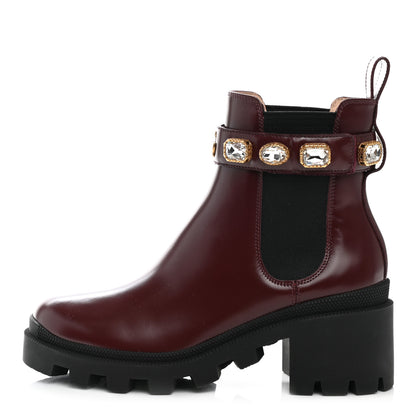 Gucci Calfskin Crystal GG Trip Chelsea Ankle Boots 37 Maroon 1 of 8