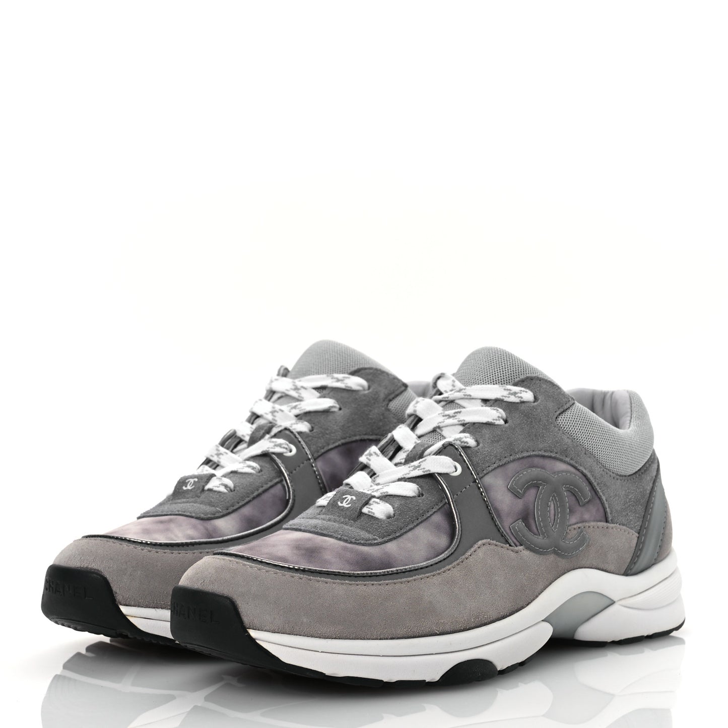 Fabric Suede Calfskin CC Sneakers 40 Dark Grey Grey