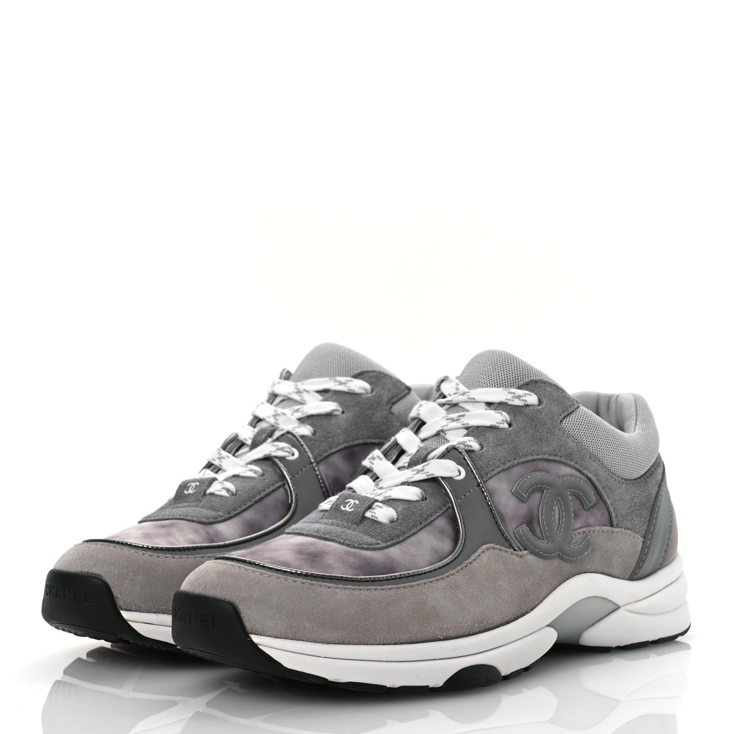 Chanel Fabric Suede Calfskin CC Sneakers 40 Dark Grey Grey 4 of 11