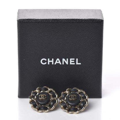 Chanel Lambskin Chain Around CC Earrings Light Gold Black 5 of 5