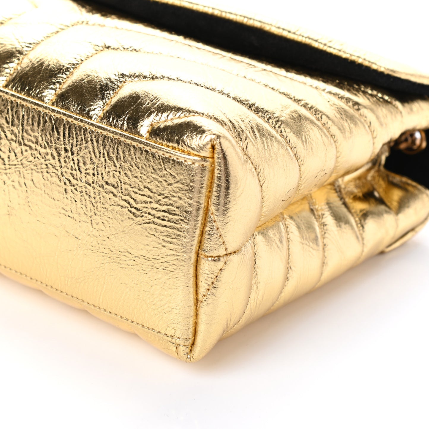 Metallic Calfskin Y Quilted Small Loulou Monogram Chain Satchel Gold