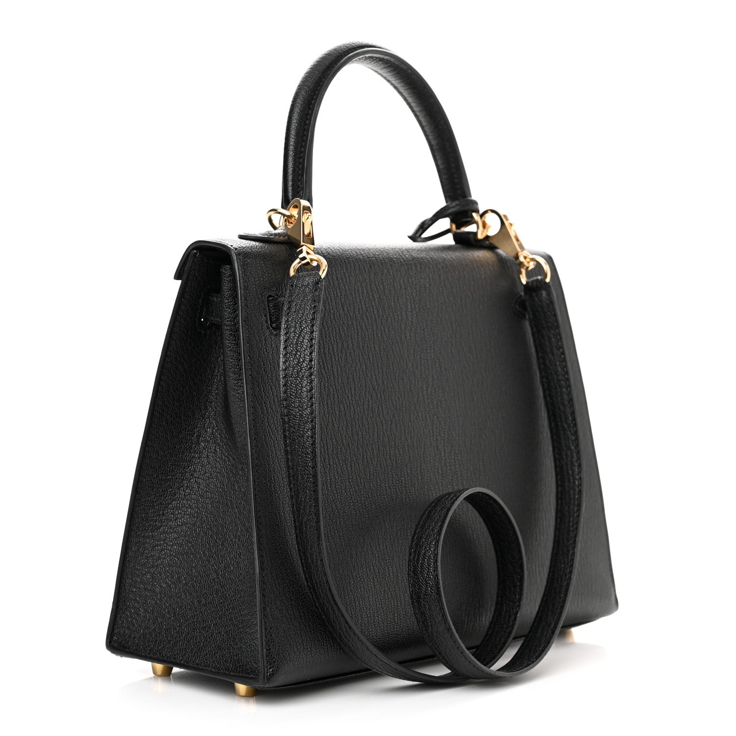 Hermes Chevre Mysore Horseshoe Kelly Sellier 25 Black Gris Agate 3 of 11