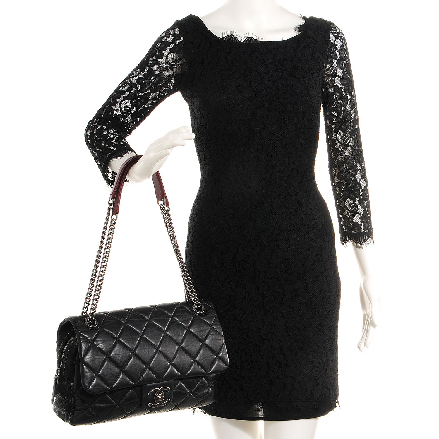 Chanel Aged Calfskin Tweed Jumbo New Portobello Flap Black 2 of 8