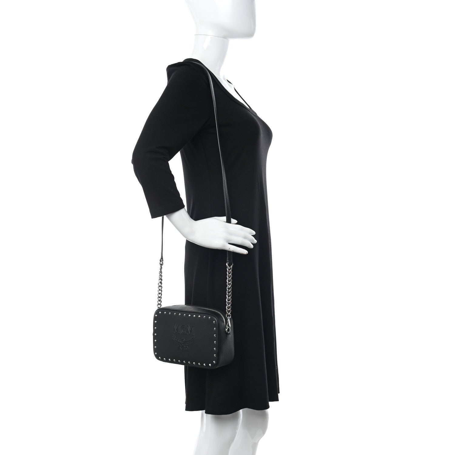 MCM Calfskin Chanswell Studded Camera Bag Black 2 of 10