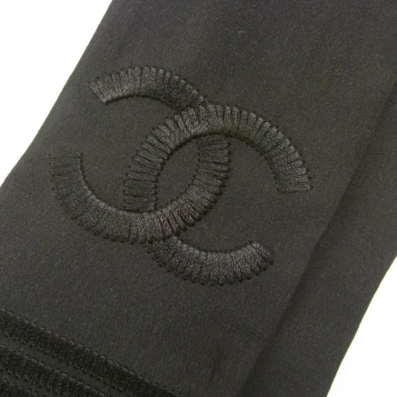 Long Silk CC Logo Stitched Scarf Black