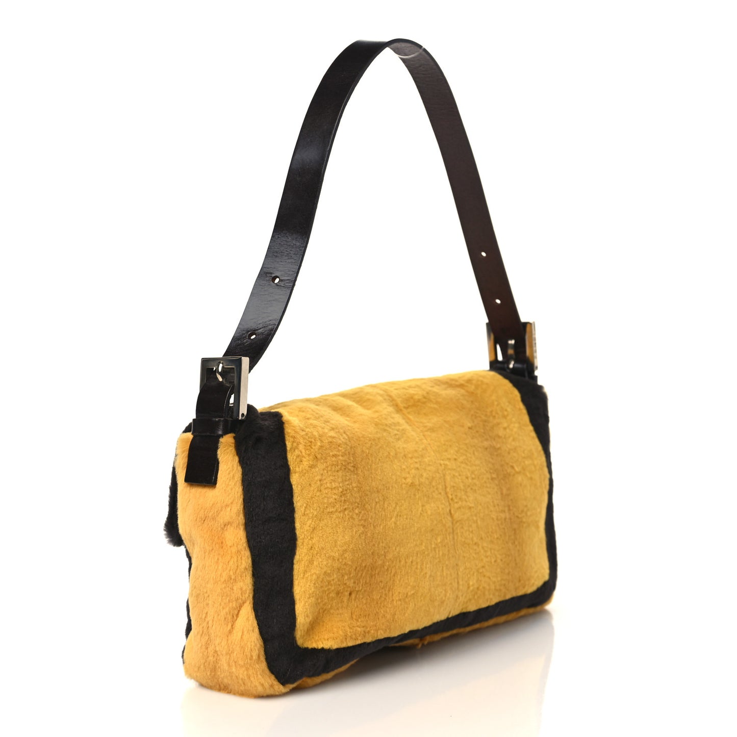Fur Calfskin Lizard Baguette Yellow Brown
