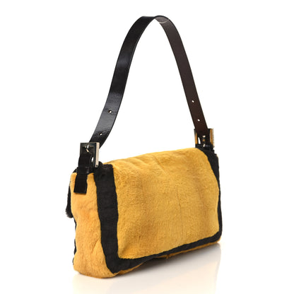 Fendi Fur Calfskin Lizard Baguette Yellow Brown 2 of 6