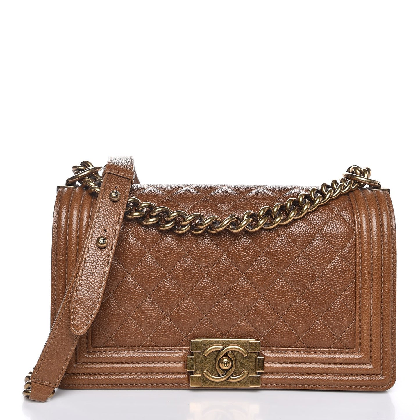 Caviar Quilted Medium Boy Flap Light Brown