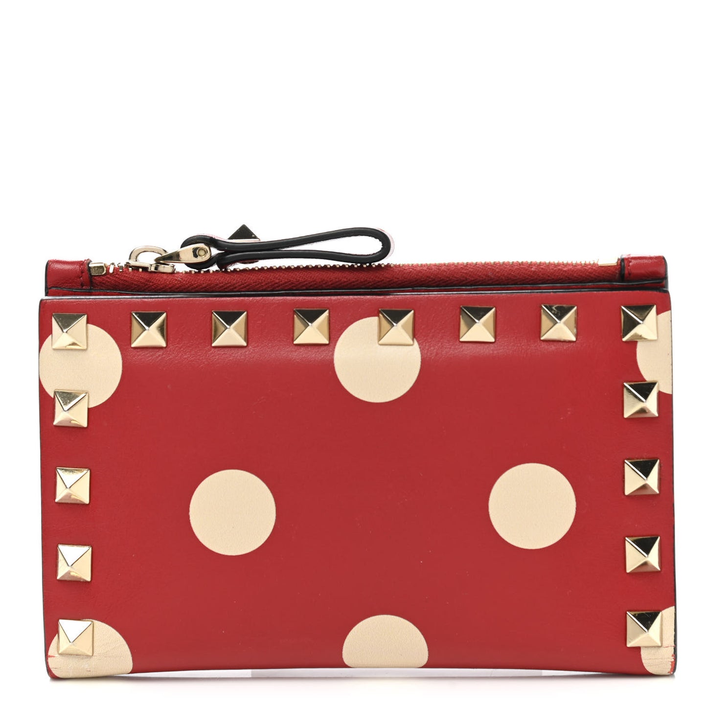 Calfskin Polka Dot Rockstud Coin Case Card Holder Red