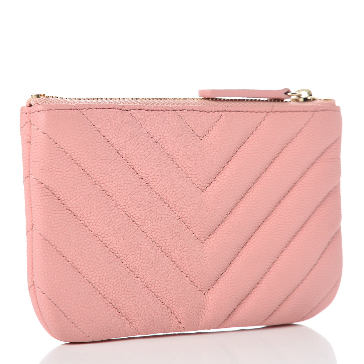 Caviar Chevron Quilted Small Cosmetic Case Pink