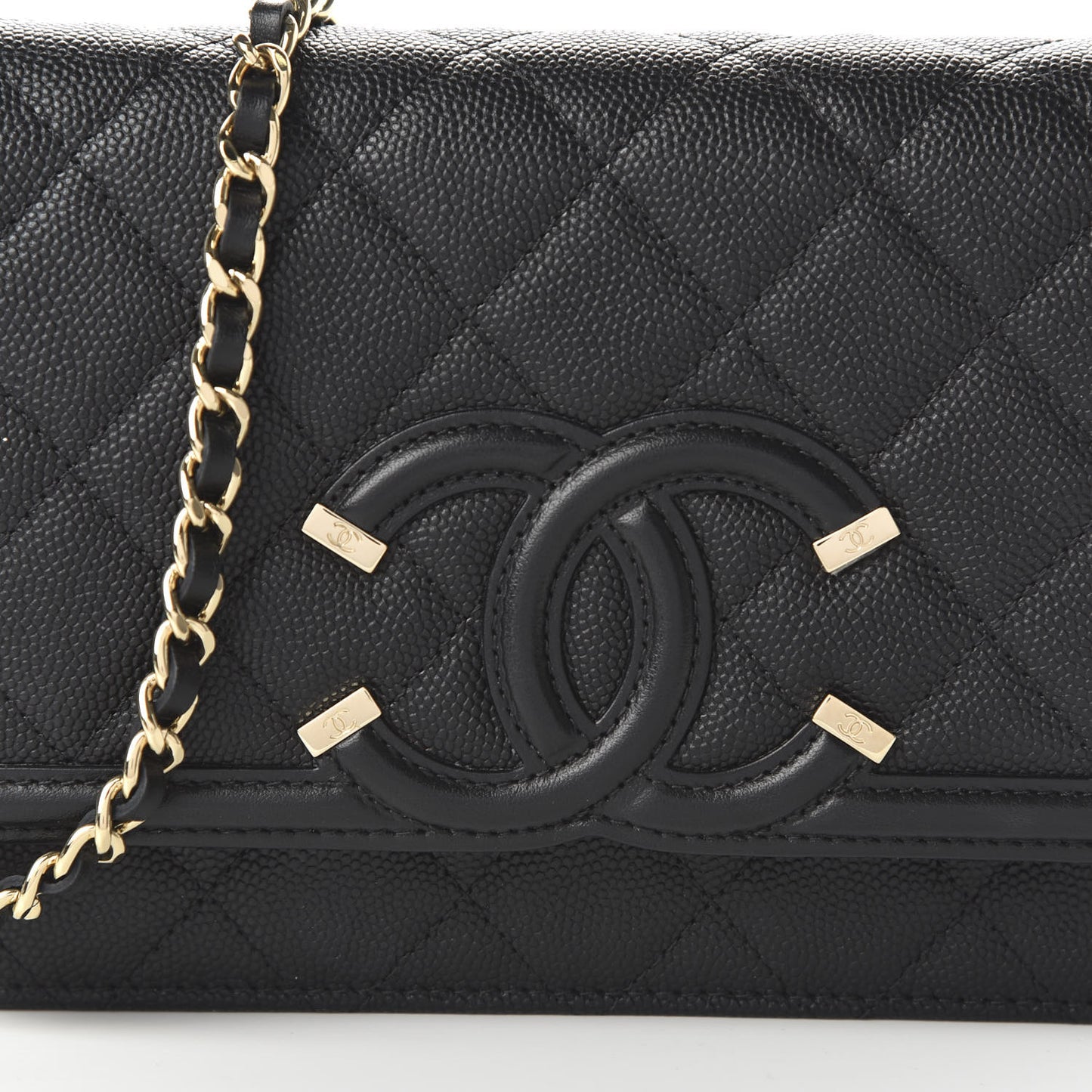 Caviar Quilted CC Filigree Wallet On Chain WOC Black