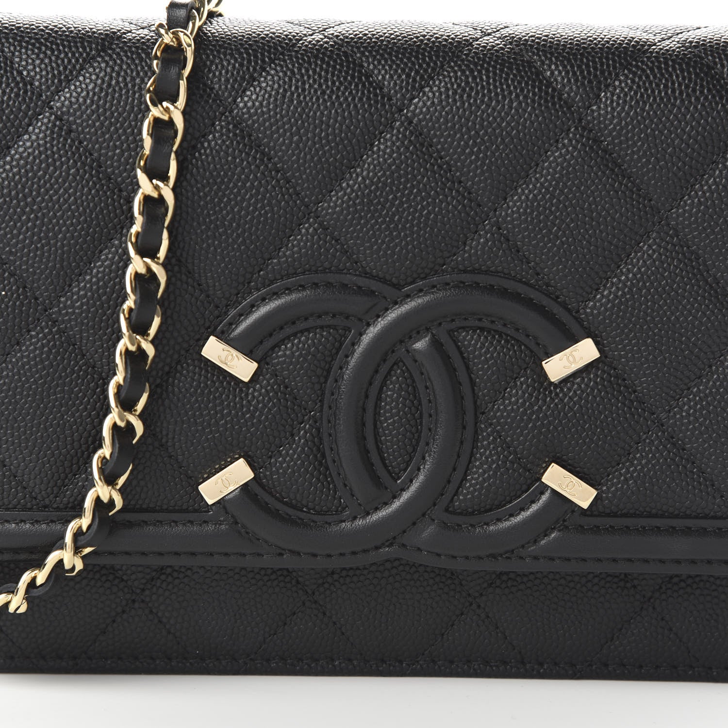 Chanel Caviar Quilted CC Filigree Wallet On Chain WOC Black 11 of 12