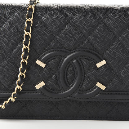 Chanel Caviar Quilted CC Filigree Wallet On Chain WOC Black 11 of 12