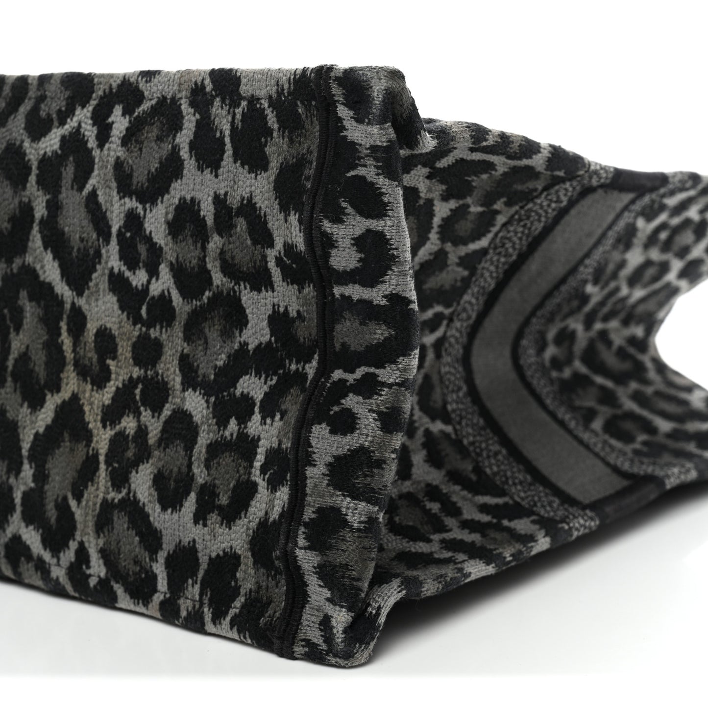 Canvas Mizza Embroidered Large Leopard Book Tote Grey