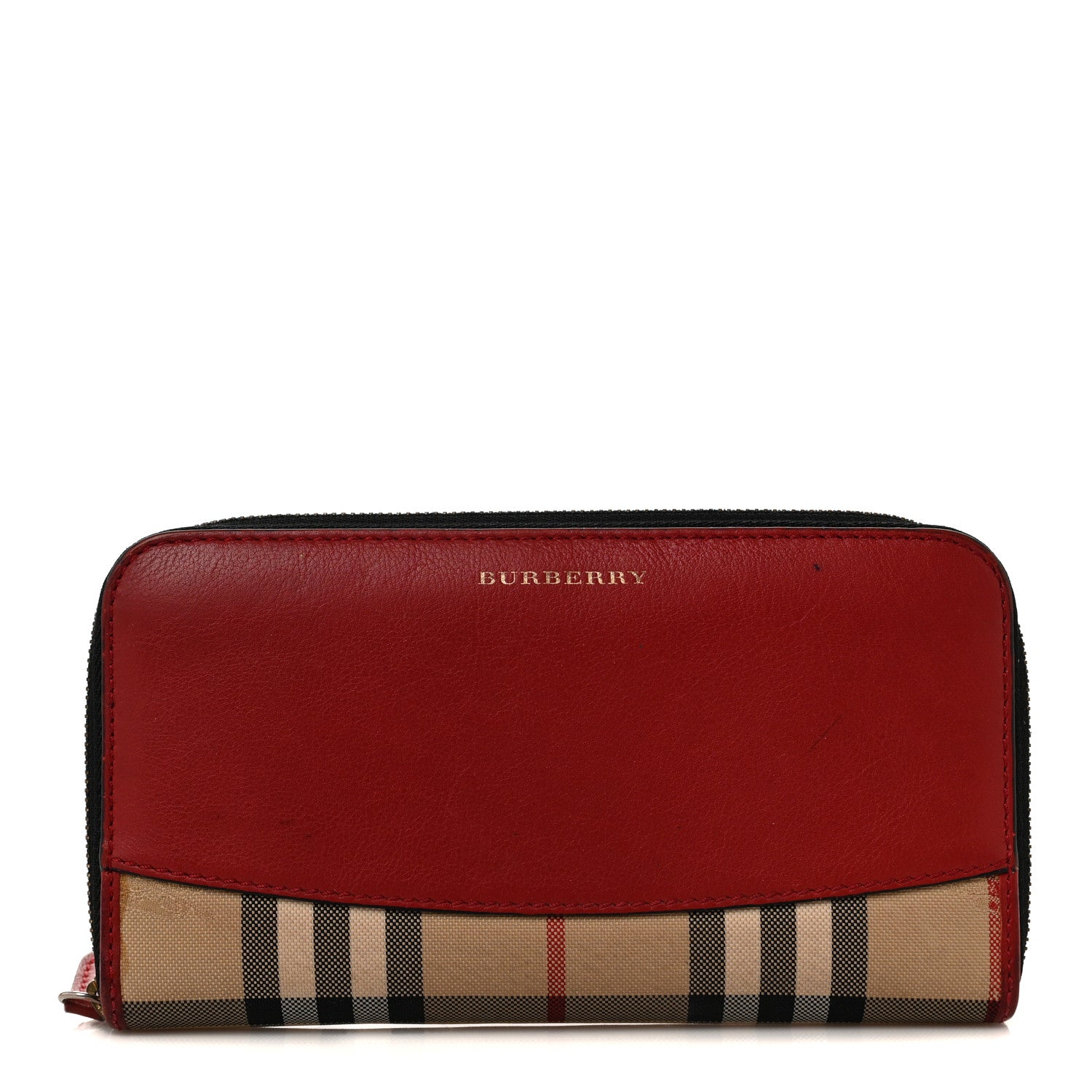 Burberry Haymarket Check Leather Zip Around Wallet Red 1 of 11
