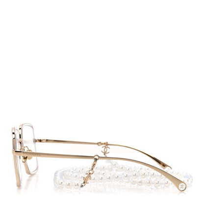 Chanel Metal Removable Pearl Chain Square Eyeglasses 2195-S Silver 3 of 8