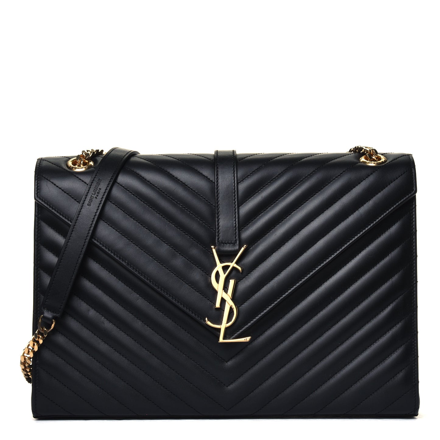 Smooth Calfskin Matelasse Chevron Large Monogram Satchel Black