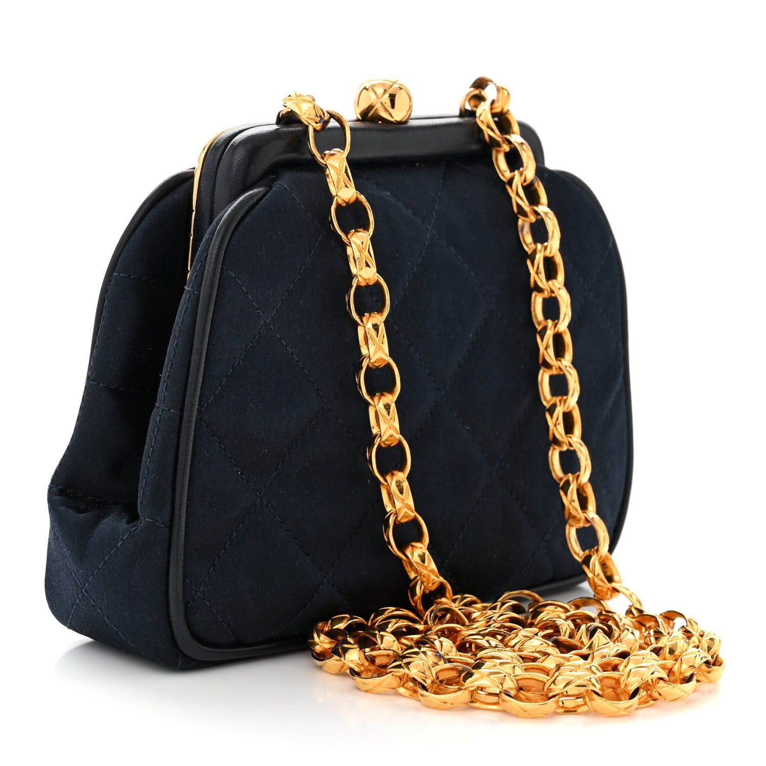 Chanel Satin Quilted CC Kisslock Clutch Blue 3 of 14