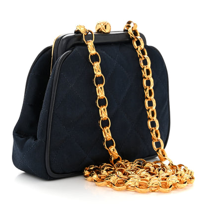 Chanel Satin Quilted CC Kisslock Clutch Blue 3 of 14