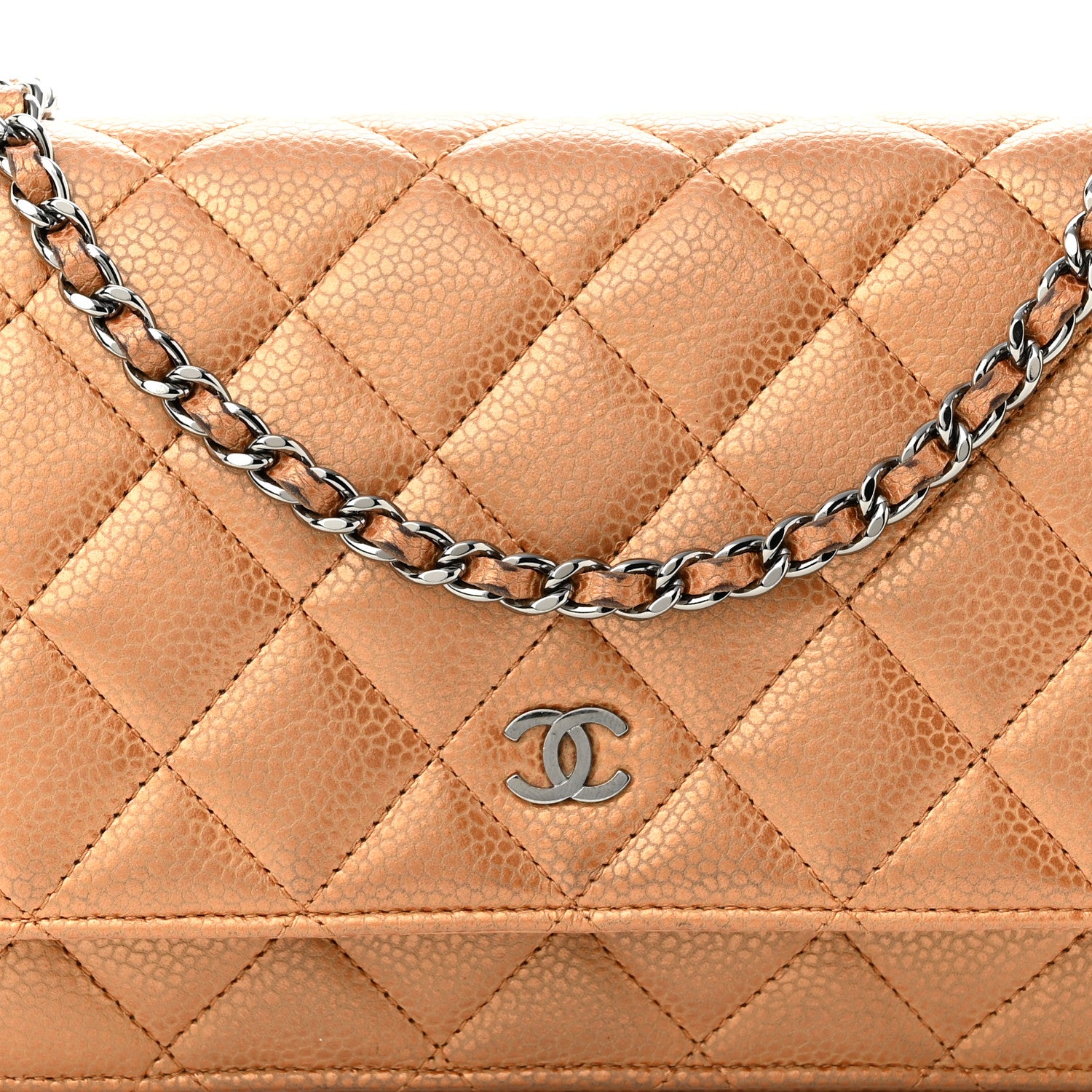 Chanel Metallic Caviar Quilted Wallet On Chain WOC Copper 9 of 12