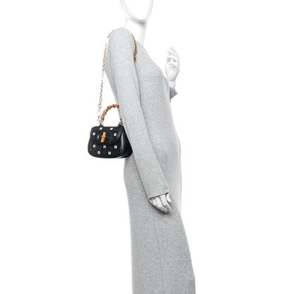 Gucci Sequin Lizard Embossed GG Mini Bamboo 1947 Top Handle Chain Bag Black White 2 of 12