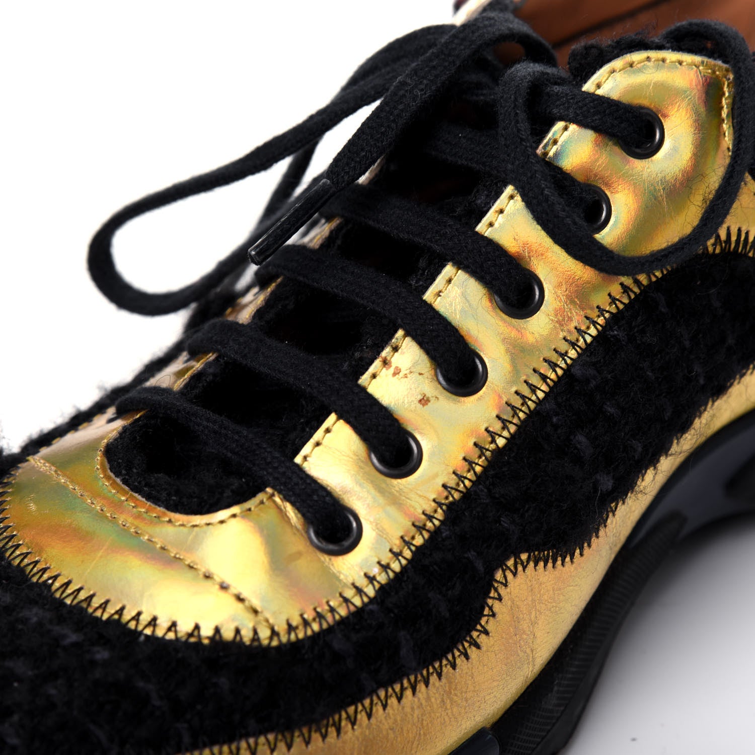 Chanel Tweed Suede Calfskin Runway Sneakers 37 Black Multicolor 18 of 18